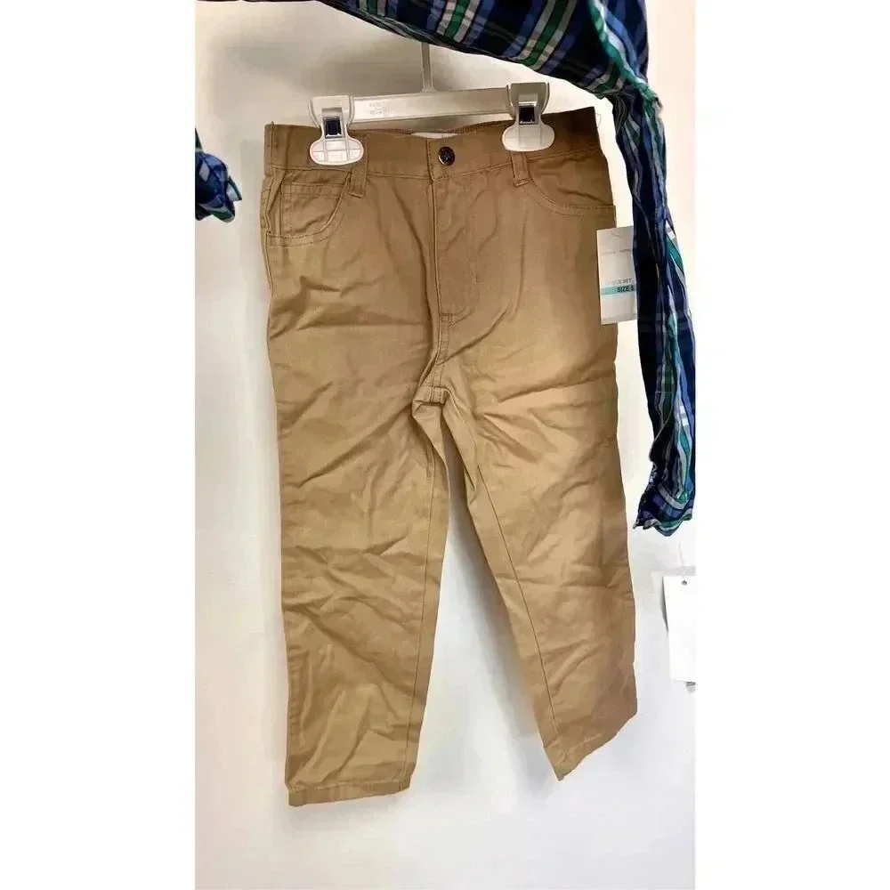 NWT Kids Headquarters Boys‎ Blue Khaki Button Up Shirt Pants Set 2 Piece Size 5